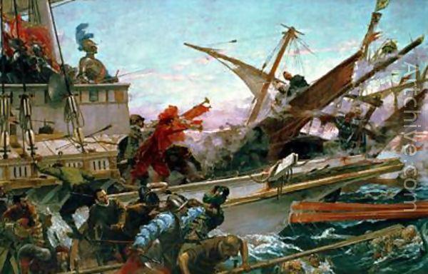 Juan Luna The Naval Battle of Lepanto of 1571 waged by Don John of Austria. Don Juan of Austria in battle, at the bow of the ship, Spain oil painting art